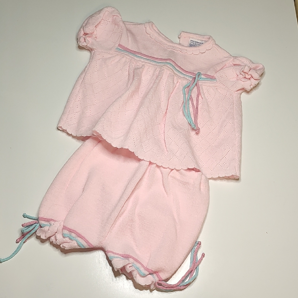 12 Month Vintage Baby Dress Shorts Pink Formal Outfit